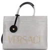 Versace La Medusa Tote Studded Canvas Large In Grey