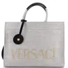 Versace La Medusa Tote Studded Canvas Large In Grey