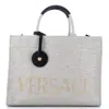 Versace La Medusa Tote Studded Canvas Large In Grey