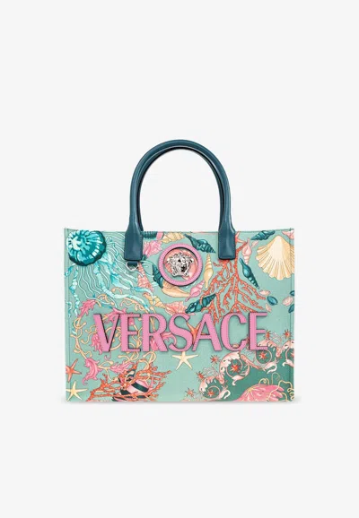 Versace La Medusa Underwater Barocco Canvas Tote Bag In Multi