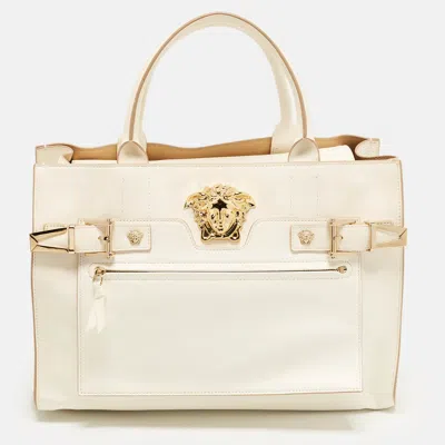 Pre-owned Versace La Medusa White Leather Tote