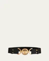 Versace La Medusa Wide Leather Belt In Black  Gold