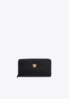 Versace La Medusa Zip-around Leather Wallet In Black