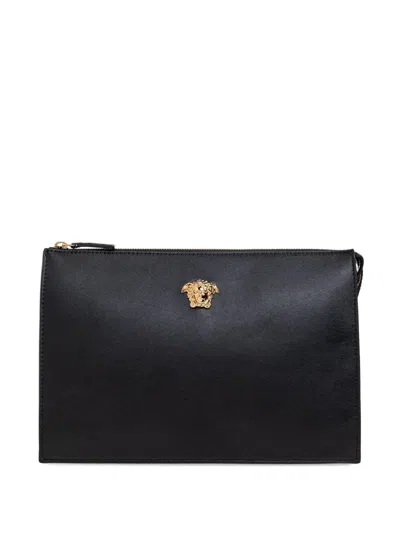 Versace La Medusa Zipped Clutch Bag In Black