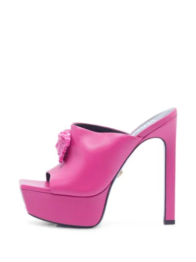 Pre-owned Versace La Medusa-plaque Mules In Pink