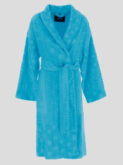 Versace La Vacanza Baroque Bathrobe In Azur