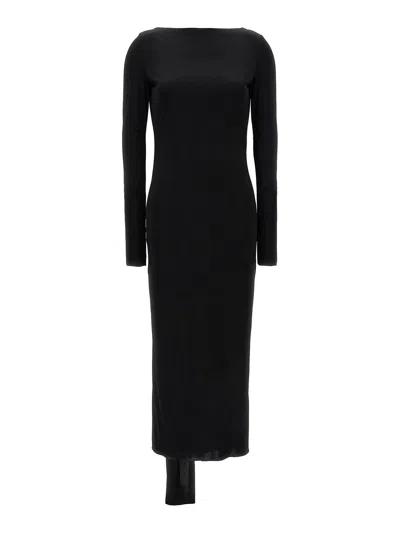 Versace Vacation Capsule Long Dress With Back Drape In Black