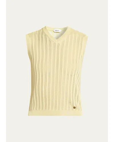 Versace La Vacanza Mesh Rib-knit Sweater Vest In Pale Yellow