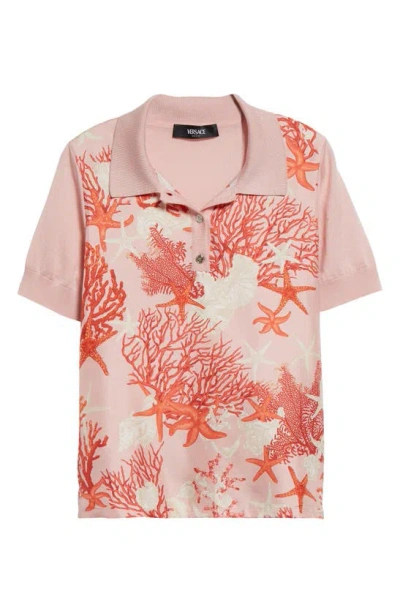 Versace La Vacanza Silk & Wool Mixed Media Polo In Neutral