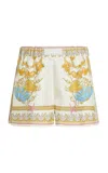 Versace Multicolor Shorts With Elastic Waist And All-over Underwater Barocco Print In Silk Woman