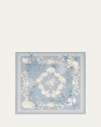Versace La Vacanza Silk Twill Square Scarf In Light Blue