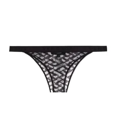 Versace Lace-detail Semi-sheer Thong In Black