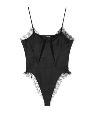 Versace Lace-detailed Bodysuit In Black