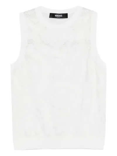 Versace Lace Knit Top In White