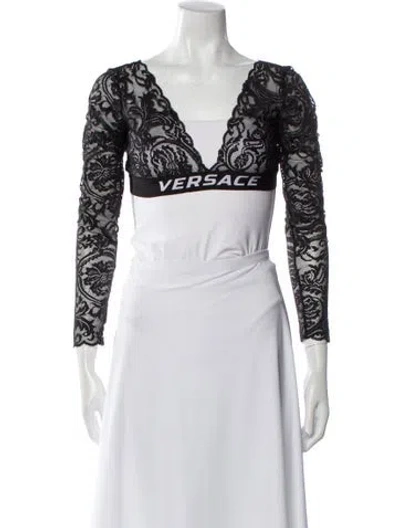 Pre-owned Versace Lace Lace Pattern Crop Top In Black
