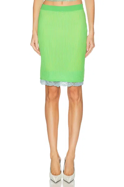 Versace Lace-trim Viscose-blend Ribbed Knit Midi Skirt In Green
