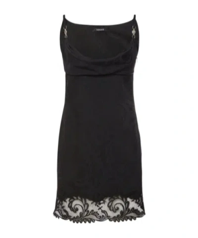 Versace Lace Mini Dress In Black