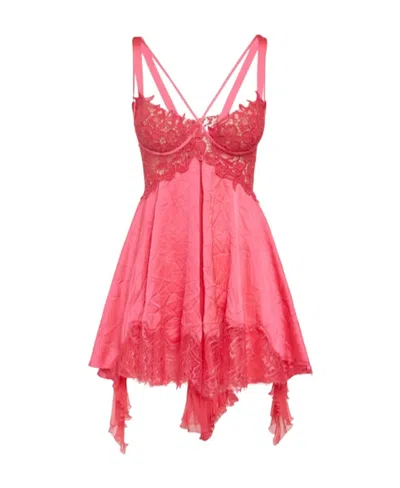 Versace Lace-trimmed Satin Minidress In Pink