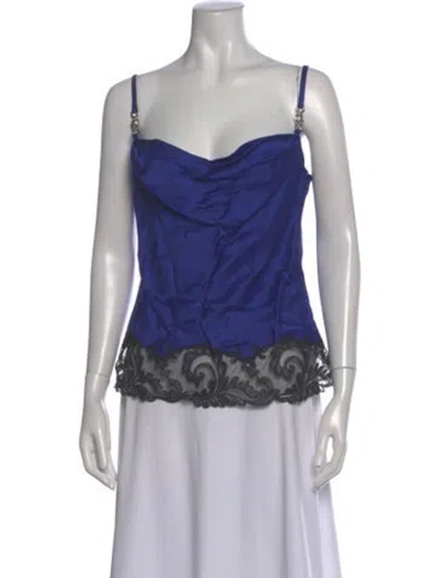 Pre-owned Versace Lace Pattern Cowl Neck Top In Blue