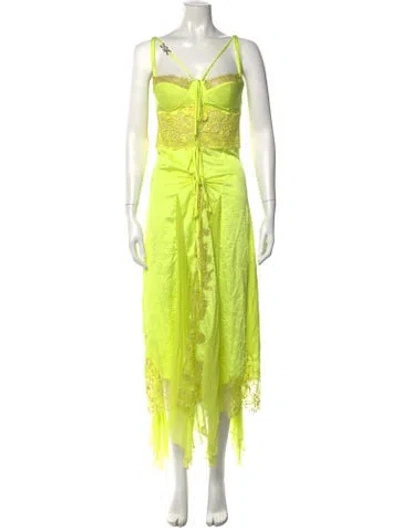 Pre-owned Versace Lace Pattern Long Dress In Yellow