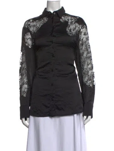Pre-owned Versace Lace Pattern Long Sleeve Blouse In Black