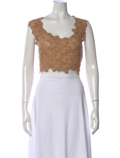 Pre-owned Versace Lace Pattern Scoop Neck Crop Top In Brown
