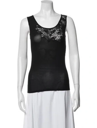 Pre-owned Versace Lace Pattern Scoop Neck Sweater In Black