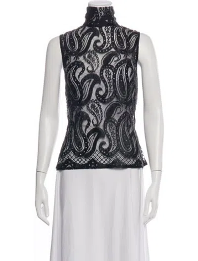 Pre-owned Versace Lace Pattern Sleeveless Blouse In Black