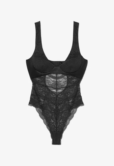 Versace Lace Sleeveless Bodysuit In Black