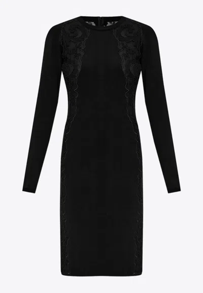Versace Lace Trim Knee-length Dress In Black