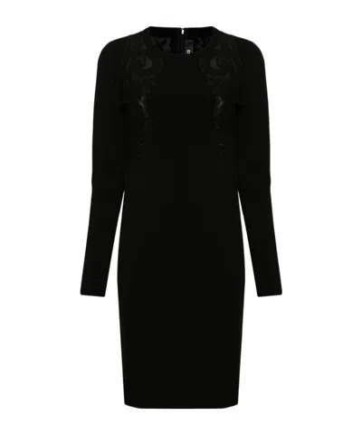 Versace Lace-trim Knitted Mini Dress In Black