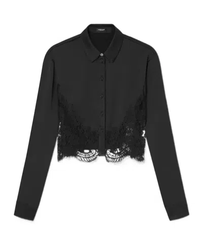 Versace Lace-trim Satin Cropped Shirt In Black