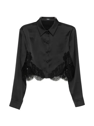 Versace Lace-trim Satin Crop Shirt In Black