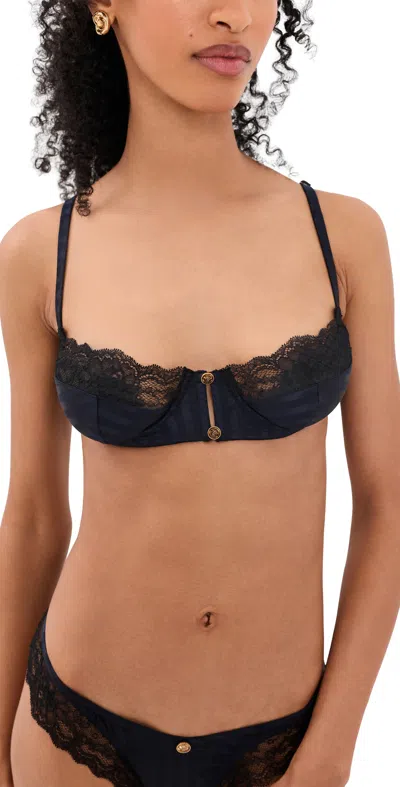 Versace Lace Trim Silk Bra Ink Black