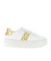 Versace La Greca Embroidered Platform Sneakers In White