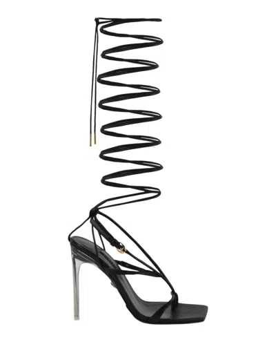 Versace Lace-up Heel Sandals In Black