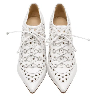 Versace Lace Up High-heeled Mules In White Leather