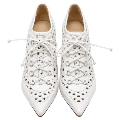 Pre-owned Versace Lace Up High-heeled Mules In White Leather