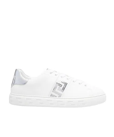 Versace Embroidered Greek Pattern Sneakers In White