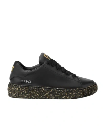 Versace Lace Up Sneakers In Black