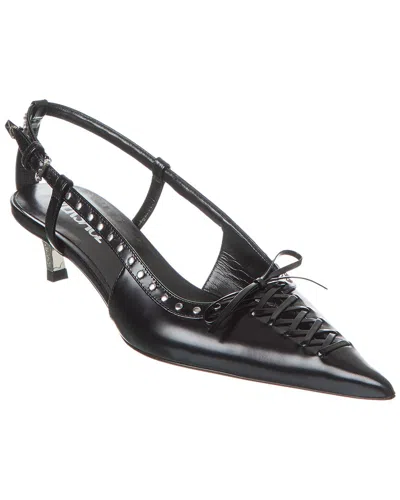 Versace Laced Pin-point Leather Slingback Pump In Black