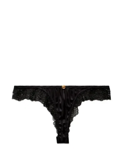 Versace Lace-trim Jacquard Silk Slip In Black