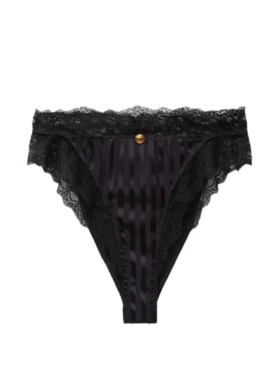 Versace Lace-trim Jacquard Silk Slip Briefs In Black