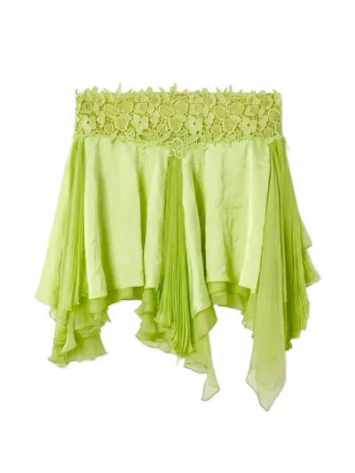 Versace Lace-trim Pleated Mini Skirt In Green