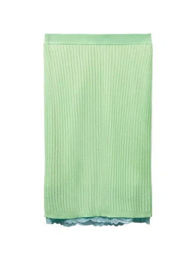 Versace Lace-trim Viscose-blend Ribbed Knit Midi Skirt In Green