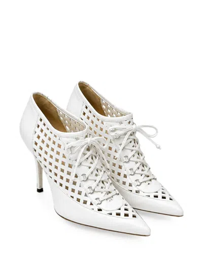 Pre-owned Versace Lace-up Cut-out Mules In White