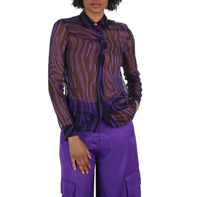 Versace Ladies Allover Long-sleeve Sheer Silk Shirt In Purple