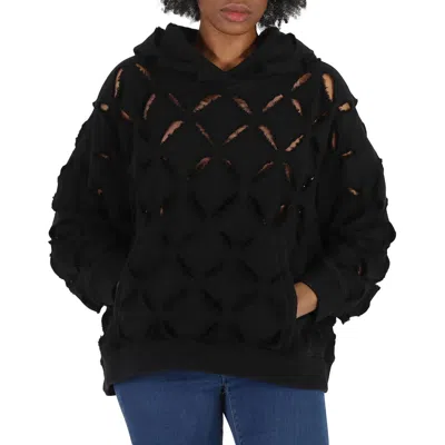 VERSACE LADIES BLACK CUT-OUT DETAIL DISTRESSED HOODIE