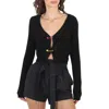VERSACE VERSACE LADIES BLACK SAFETY PIN CROPPED CASHMERE CARDIGAN