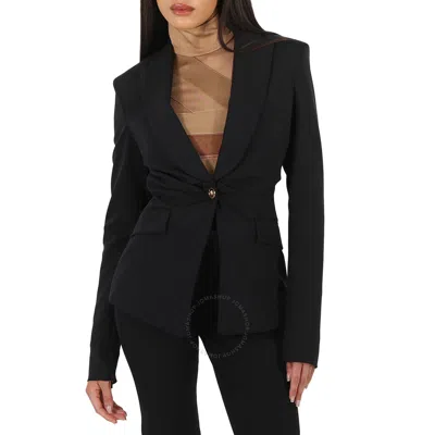 Versace Ladies Black Single-breasted Silk-blend Blazer